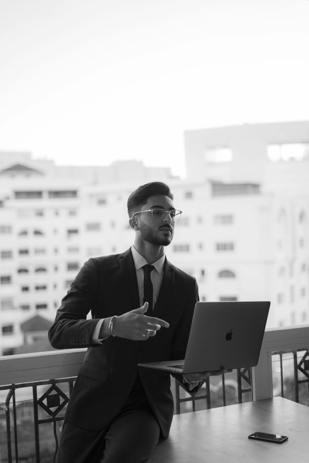 Studio portrait of a European male business analyst